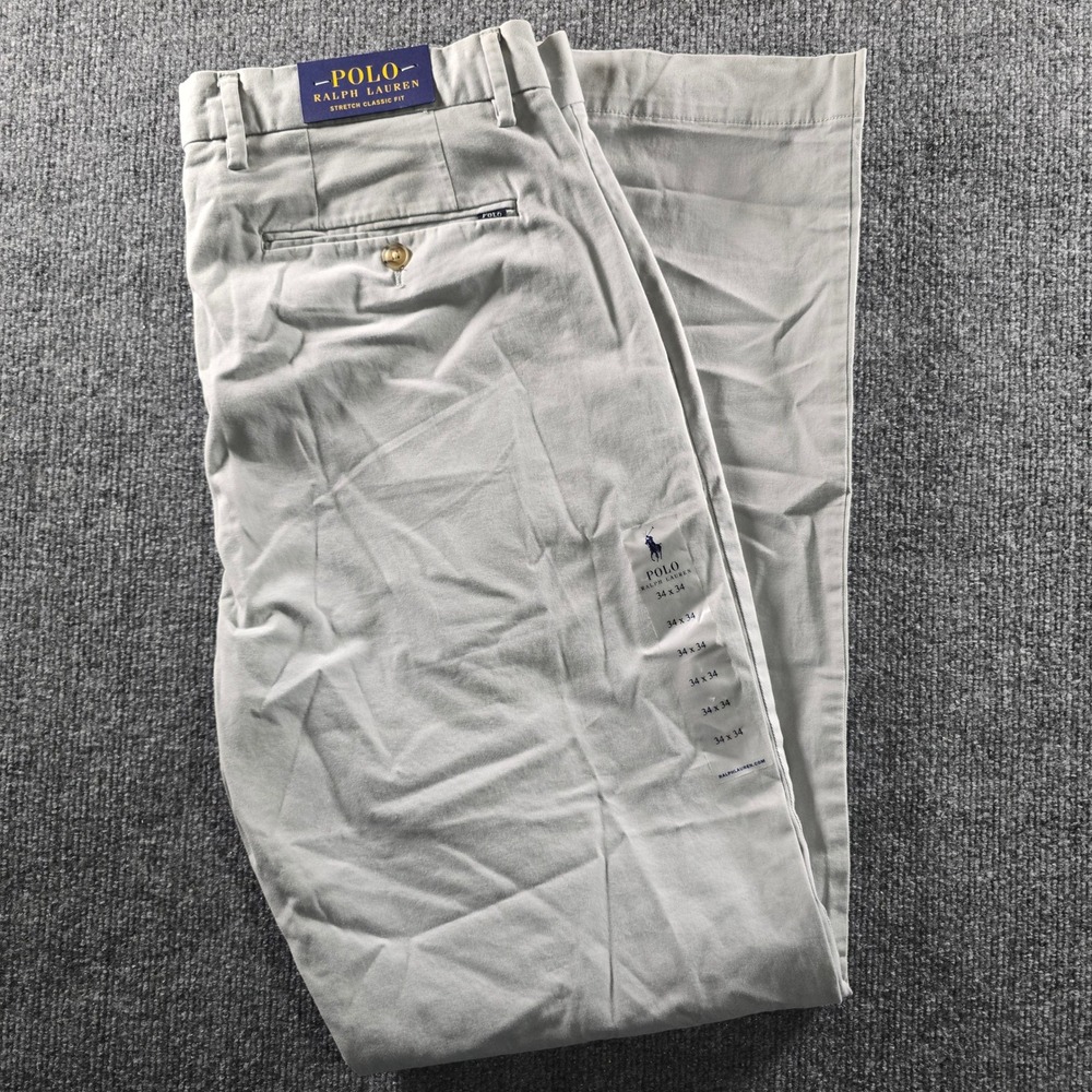 Polo Ralph Lauren Mens Stretch Classic Fit Chino Pants Gray 34x34 NWT